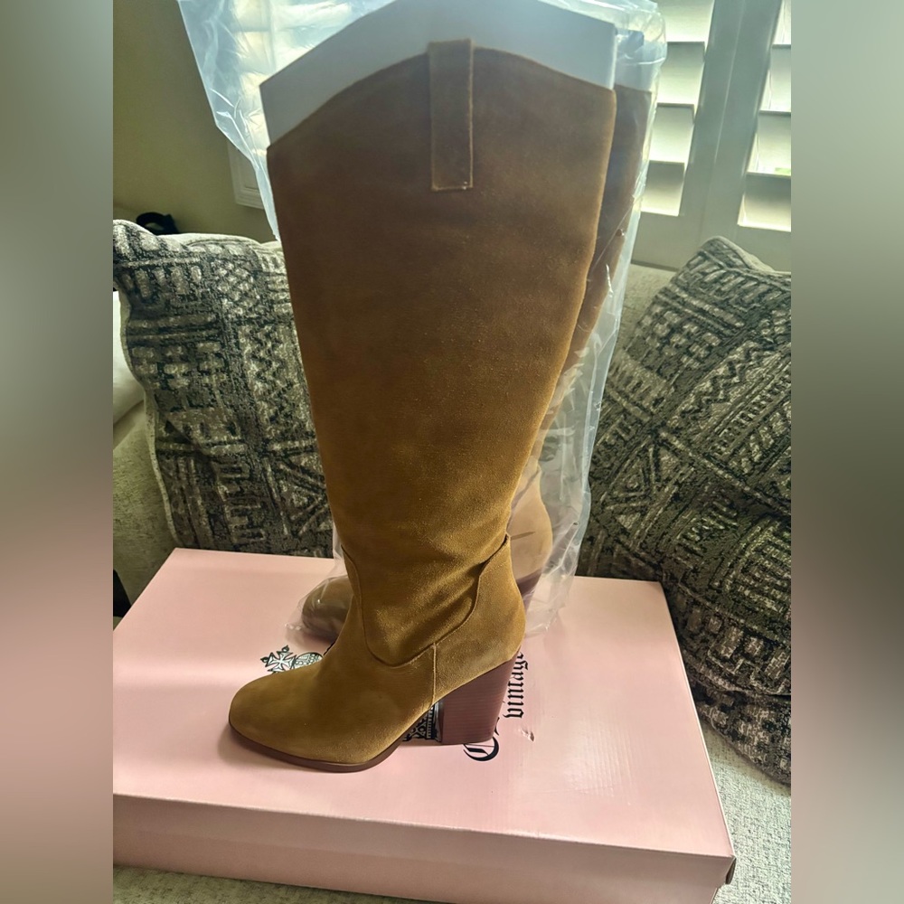 Tan/Natural Suede Knee-High Boots
